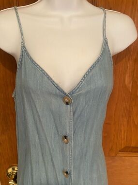 Lou & Grey Light Blue Chambray Button-Front Maxi Dress with spaghetti straps